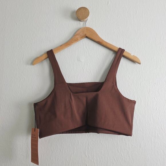 NEW Girlfriend Collective Tommy Square Neck Chocolate Brown Sports Bra - Picture 6 of 8